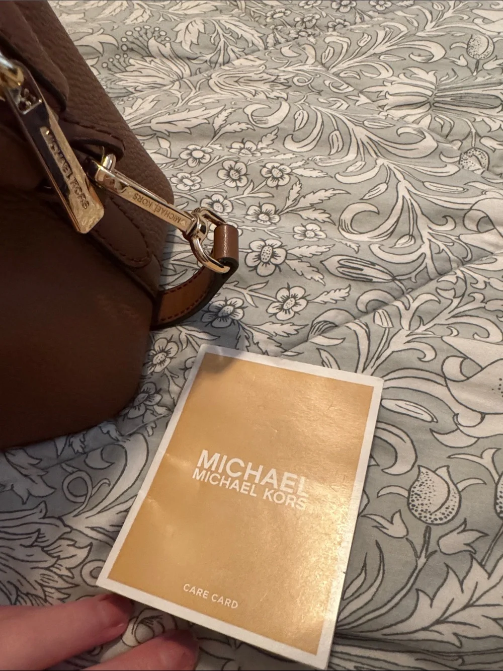 MICHAEL KORS Pebbled Leather Satchel in Cognac Brown with Gold Hardware